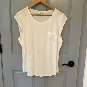 Calvin Klein knit sleeveless top with flutter sleeve and front pocket